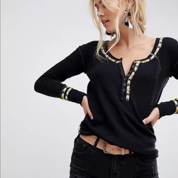 Free People black Rainbow thermal top - Picture 2 of 8